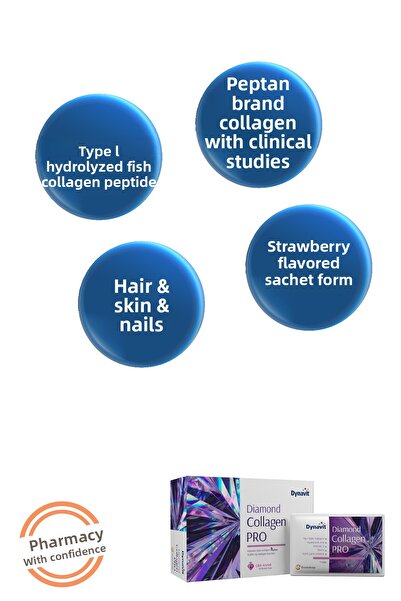 Dynavit كيس الكولاجين الماسي برو برائحة الفراولة 30 كيسًا - ببتيد الكولاجين المائي من النوع I