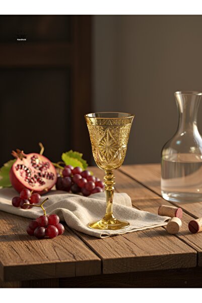 AKDEN STORE Crystal Cut Decorative Footed Water Glass, Footed Goblet