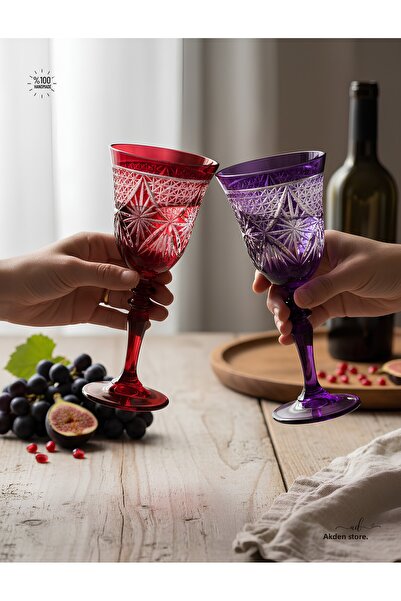 AKDEN STORE Crystal Cut Decorative Footed Water Glass, Footed Goblet