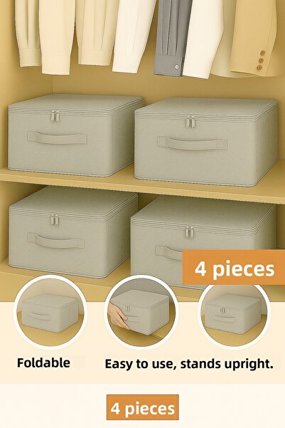 Spartek home textile صندوق تخزين وتنظيم كبير الحجم مكون من 4 قطع باللون الرما...