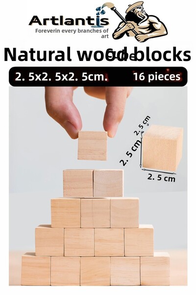 Artlantis Natural Wooden Cube Blocks 2.5X2.5X2.5Cm 16 Pieces Wooden Natural S...