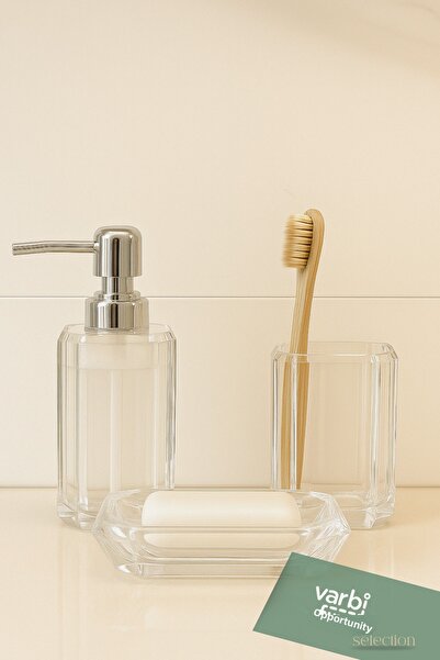 Varbifırsat 3-Piece Bathroom Set – Liquid Soap Dispenser, Toothbrush Holder and Soap Dish