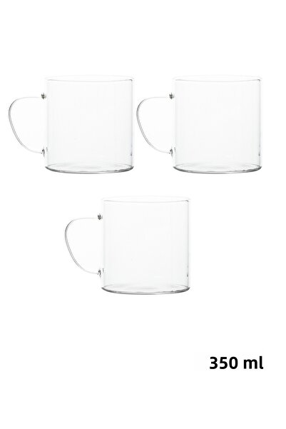 Porsima Borosilicate Heat Resistant Glass with Handle 3-Piece Tea Cup Coffee Cup Set Mug Transparent 350 ml