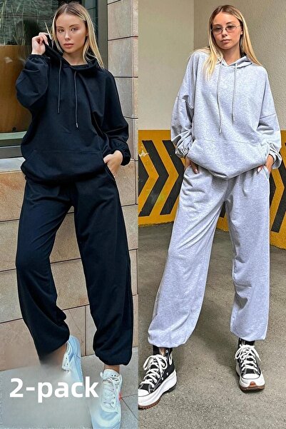CLAYES 2-Piece Basic Plain Tracksuit Set Sweatshirt Jogger - Black Gray Oversize Hooded