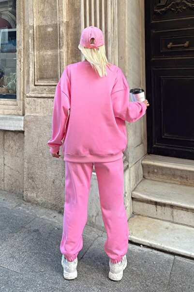 CLAYES Unprinted Sweat Suit Sweatshirt Jogger - Pink Oversize Raised Crew Neck