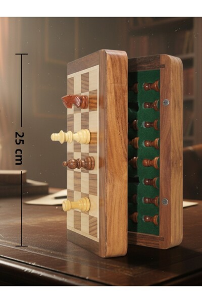 moryconcept Chess Set with Special Varnished 25 cm Magnetic Stones and Wooden Foldable Box