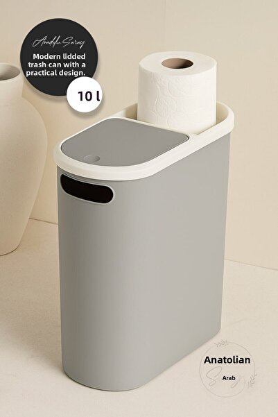 Anadolu Saray Modern 10-Liter Trash Can with Lid – Stylish and Practical Design for Bathroom, Kitchen, and Office