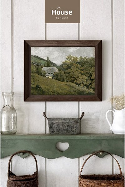 Hane Concept Pictură vintage cu vedere la casă rurală, imprimată artistică pe...