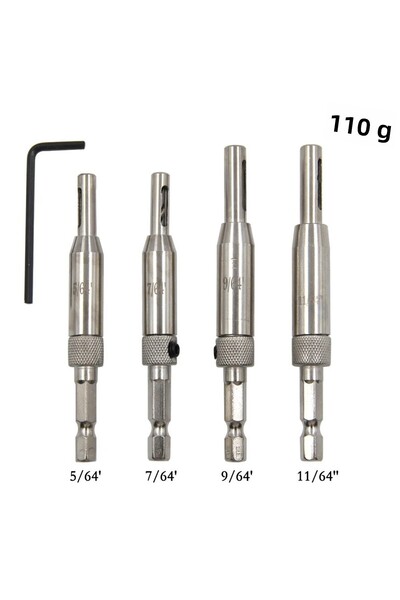 Choice 4 قطع من مثقاب المفصلات 4 قطع من الفضة لفتحة مفصلات الأبواب والنوافذ للأعمال الخشبية بمقبض سداسي الشكل