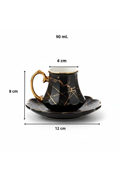 FAIR HOME Black Gold Marble Pattern 6-Person Porcelain Coffee Cup Set – 90 Ml.