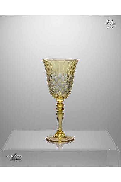 AKDEN STORE Crystal Cut Decor Handcrafted Footed Goblet, Water Cup