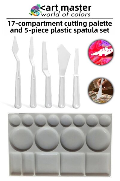 Artmaster Paletă de pictură din plastic cu 17 compartimente și set de 5 spatu...
