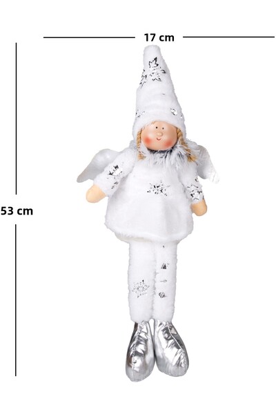 Herdekora Χριστουγεννιάτικο στολίδι, Φιγούρα Νεράιδας με Φτερά που κάθεται, Λευκό - Σε Ασημί Παπούτσια, 17x53 εκ.