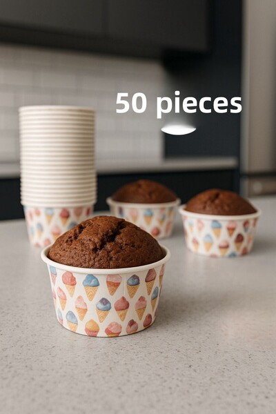 Funny Life 50-Piece Kraft Muffin Cupcake Mold Cake Capsule Natural Cake Mold,...