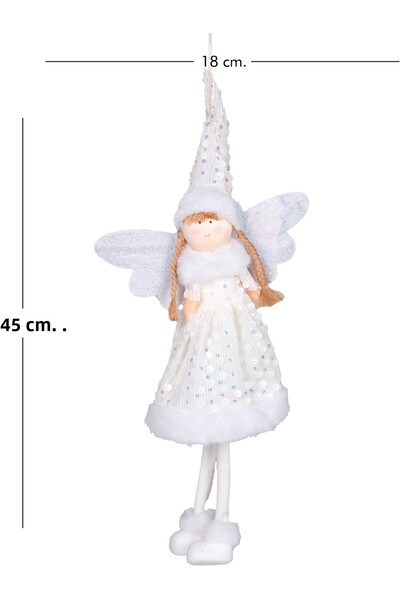 Herdekora Χριστουγεννιάτικο στολίδι, με φιγούρα νεράιδας, λευκό λαμέ - 18x45 cm