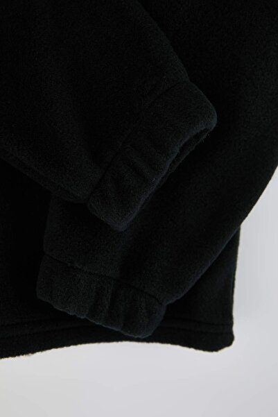 TRENDYOLKIDS Black Plain Mock Neck Knitted Unisex Kids Fleece Sweatshirt Tkdaw26Sw00059