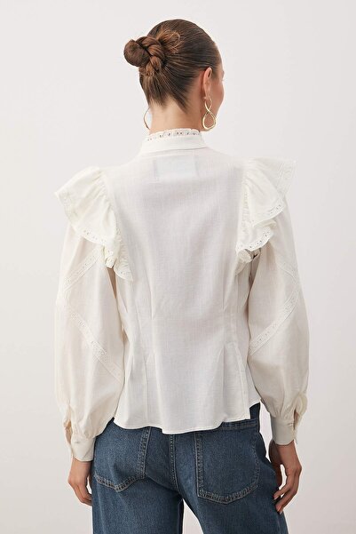 Trendyol Collection Ecru Boho tkaná košile s doplňky TPRAW22GO1089