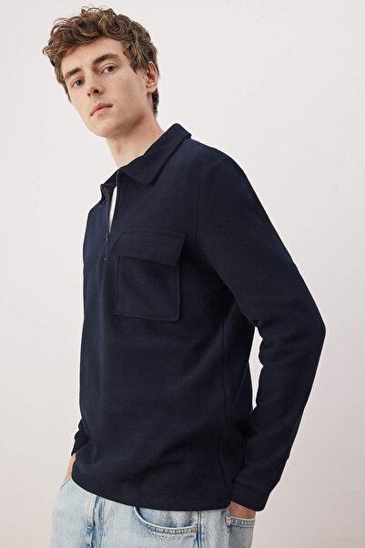 Trendyol Collection Navy Blue Regular/Normal Cut Polo Neck Zippered Pocket Detailed Sweatshirt Tmnaw26Sw00059