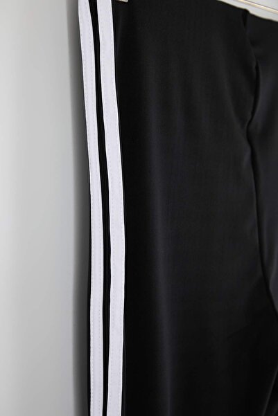 Trendyol Curve Black Diver/Scuba Fabric Stripe Detailed Spanish Leg Yoga Knitted Sports Leggings Tbbaw26Bv00003