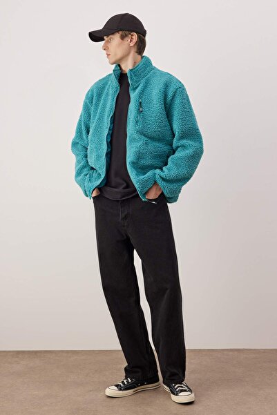 Trendyol Collection Περιορισμένη έκδοση Μπλε παλτό Regular Fit Welsoft Plush TMNAW24MO00032