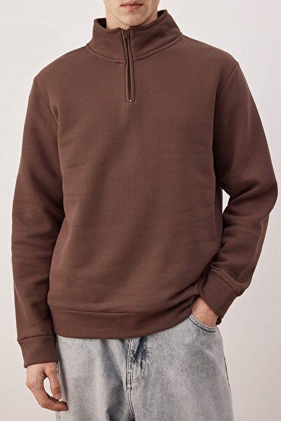 Trendyol Collection Кафява блуза с редовна/нормална кройка, яка и подплата с шарки TMNAW26SW00057