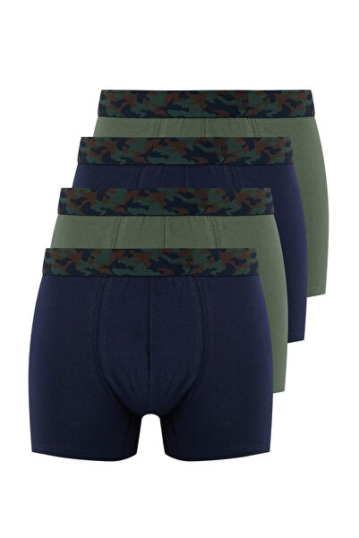 Trendyol Collection Khaki-Navy Camouflage Patterned Elastic 4-Pack Cotton Elastane Boxer Tmnaw26Bx00001