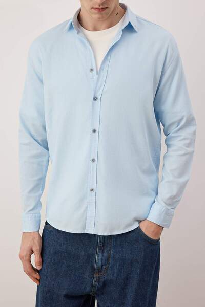 Trendyol Collection Baby Blue Regular Fit Textured Men's Shirt Tmnaw26Go00015