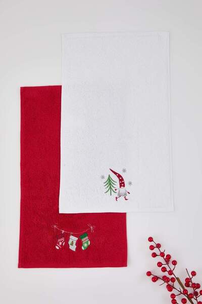 TRENDYOLMİLLA HOME Set of 2 Red and White Christmas Embroidered Kitchen/Hand Towels 30X50Cm Tphaw26Mh00000