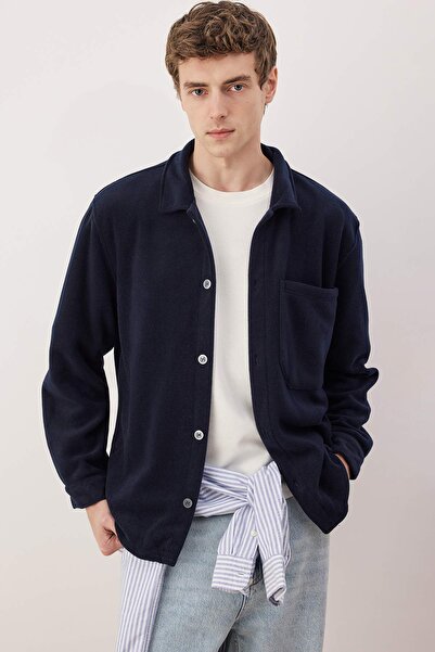 Trendyol Collection Синя полярна сорочка прямого крою з кишенями TMNAW26GO00028