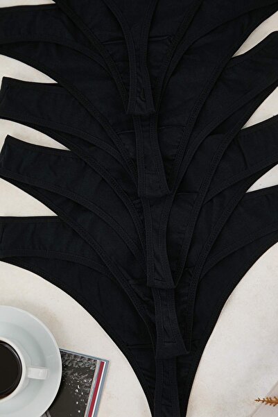 Trendyol Curve Μαύρο Πακέτο 5 Βαμβακερών Ελαστικών Πλεκτών Εσωρούχων Βραζιλιάνικου Τύπου Plus Size TBBAW26CM00013