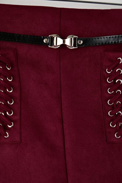 Trendyol Curve Φούστα μεγάλου μεγέθους από υφαντό σουέντ με μπορντό τσέπες TBBAW26AZ00009