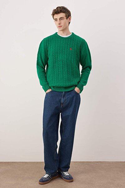 Trendyol Collection Green Regular Crew Neck Animal Sweater Tmnaw26Kz00006