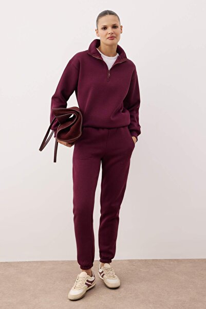 Trendyol Collection Σετ αθλητικής φόρμας με χοντρό φλις με φερμουάρ και όρθιο γιακά TWOSS25EM00000