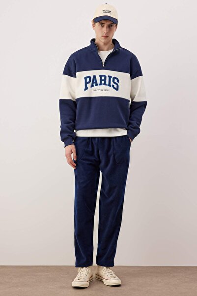 Trendyol Collection Navy Blue Regular Cut Open Leg Fleece Pajama Bottoms Tmnaw26Pj00003