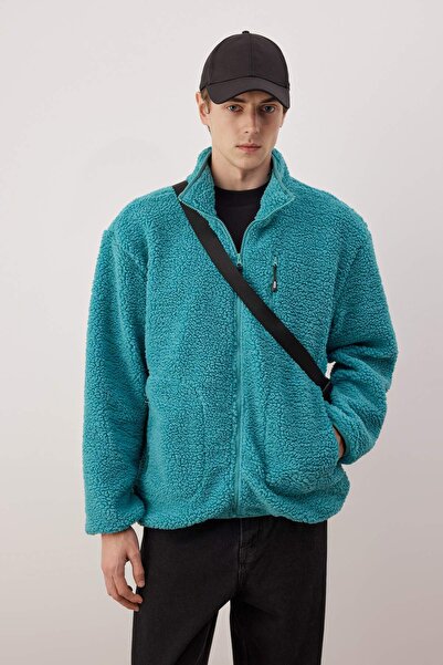 Trendyol Collection Περιορισμένη έκδοση Μπλε παλτό Regular Fit Welsoft Plush TMNAW24MO00032