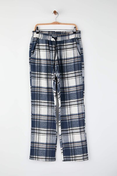 Trendyol Collection Синій широкий крій картатий / картатий тканий піжамний штани TMNAW24PJ00019