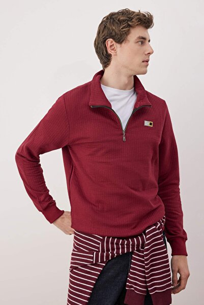 Trendyol Collection Burgundy Regular/Normal Cut Textured Label Detailed Zippered Sweatshirt Tmnaw26Sw00062