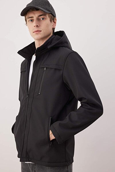 Trendyol Collection Чорне вітро- та водонепроникне пальто Softshell зі знімним капюшоном TMNAW22MO0118