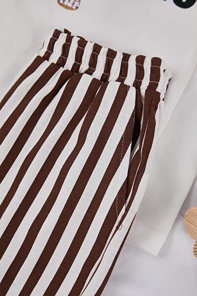 TRENDYOLKIDS Beigefarbenes Unisex-Kinder-Pyjama-Set aus 100 % Baumwolle mit bedrucktem, normal gestricktem Pyjama-Set TKDAW26PT00001