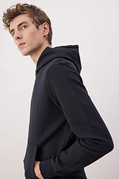 Trendyol Collection Navy Blue Regular/Normal Cut Hooded Textured Sweatshirt Tmnaw26Sw00068