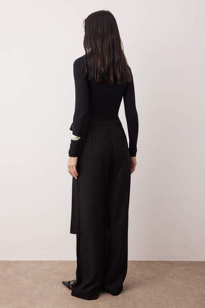 Trendyol Collection Black 100% Tensel Soft Buttoned Cross Closure Wide Leg Pants Twoaw26Pl00142