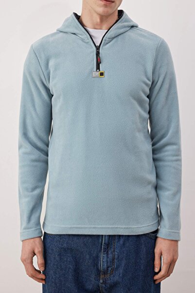 Trendyol Collection Mint Slim/Fitted Polar Zippered Hooded Sweatshirt Tmnaw26Sw00064