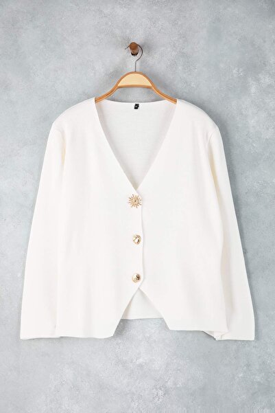 Trendyol Curve Ecru Trend Button Detailed Sweater-Looking Knitwear Cardigan Tbbaw26Av00043