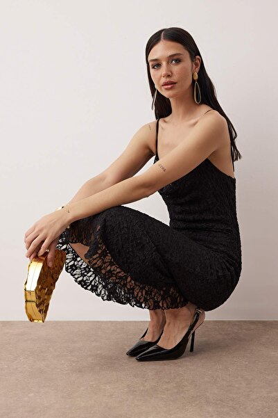 Trendyol Collection Black Plain Knitted Lace Midi Lined Cocktail Dress