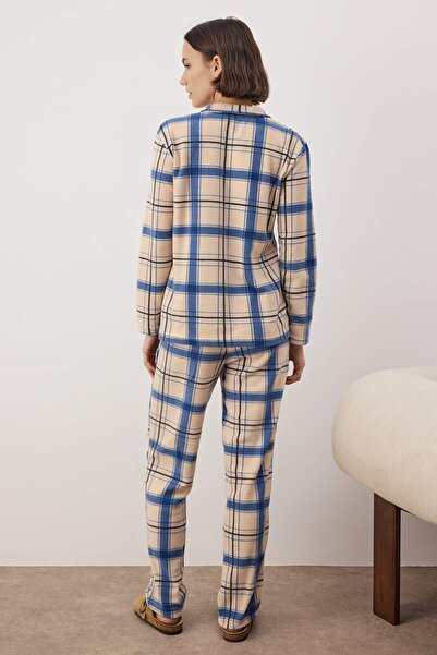 Trendyol Collection Fleece Winter Navy Embroidered Plaid Knitted Pajamas Set - Thmaw24Pt00175