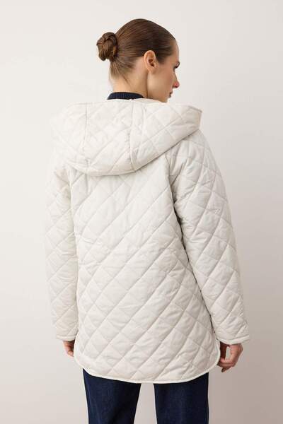 Trendyol Collection Szary, wodoodporny, pikowany płaszcz z kapturem TWOAW23MO00131