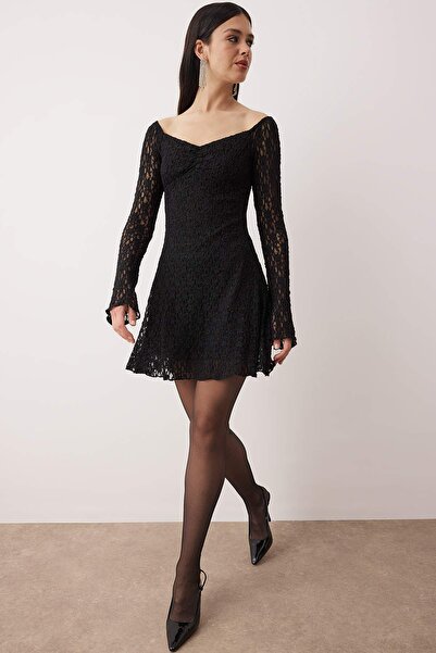 Trendyol Collection Black Knitted Lace Short / Mini Lined Dress Tpraw26El00146