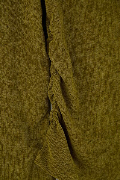 Trendyol Curve Oil Green Textured Knitted Plus Size Blouse