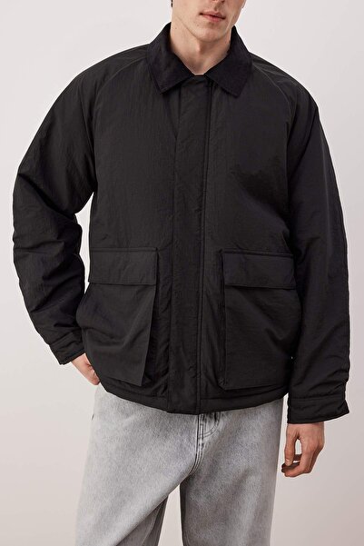 Trendyol Collection Black Regular Fit Velvet Collar Men's Winter Coat Tmnaw26Mo00019