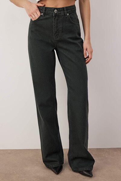 Trendyol Collection Petrol High Waist Vintage Wash Special Color Denim Wide Leg Jeans Twoaw26Je00110